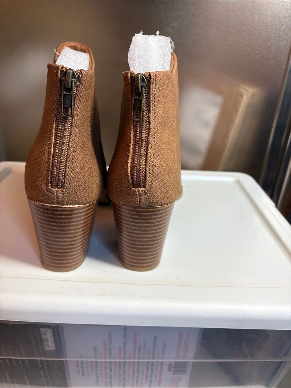 Women’s Cognac Textured Ankle Bootie with Block Heel